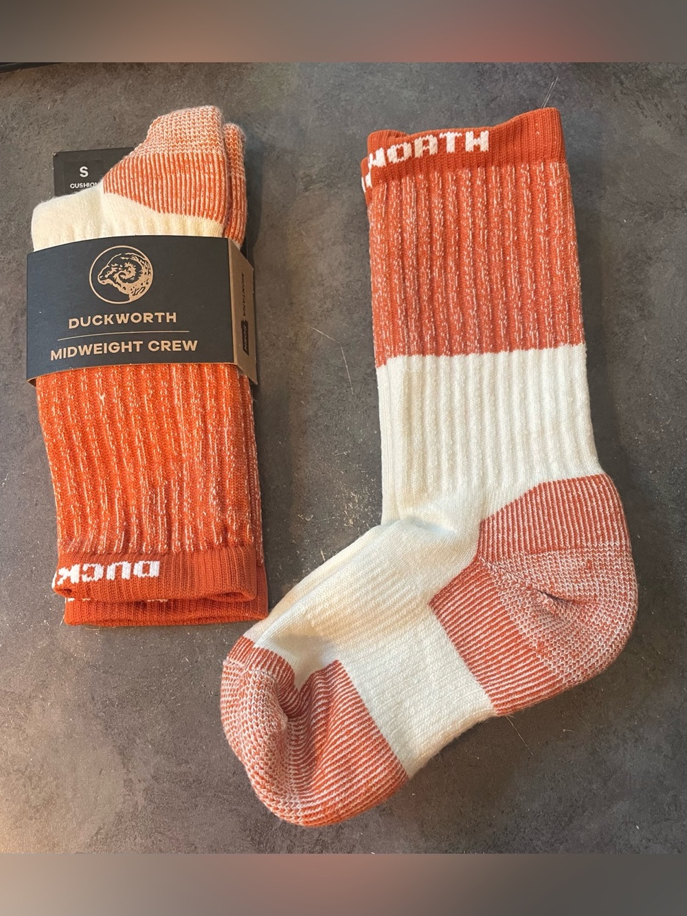 Duckworth Midweight Crew Socks - Rust & Cream Two Pair